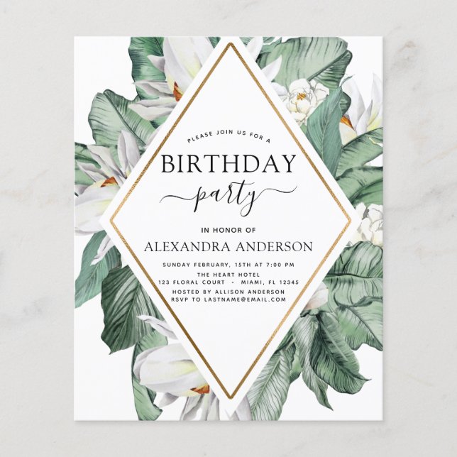 Budget Tropical Magnolia Birthday Invitation (Front)