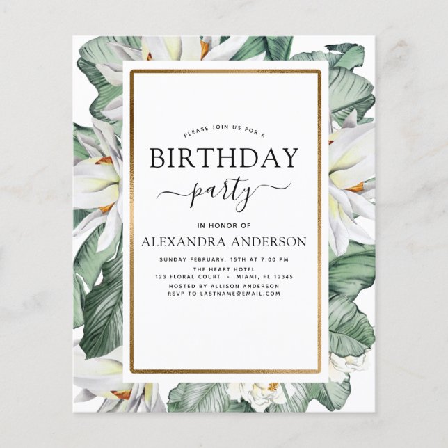 Budget Tropical Magnolia Birthday Invitation (Front)