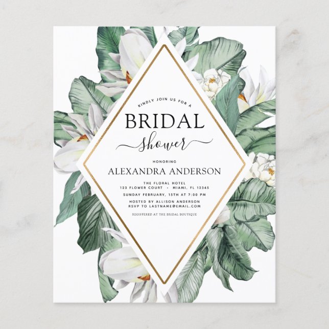 Budget Tropical Magnolia Bridal Shower Invitation (Front)