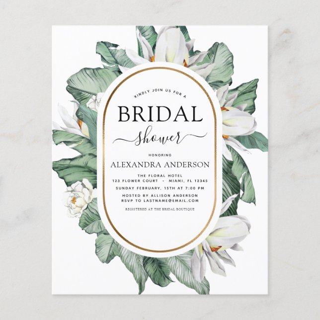 Budget Tropical Magnolia Bridal Shower Invitation (Front)