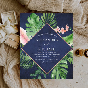 Budget Tropical Navy Blue Geometric Wedding