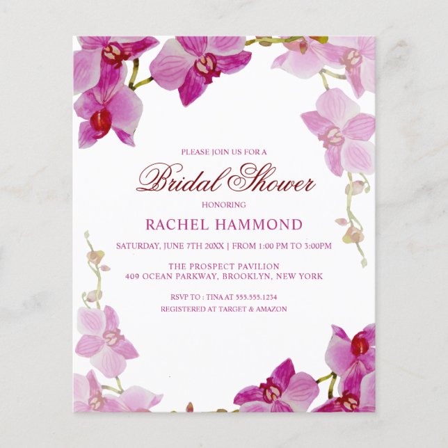 Budget Tropical Orchid Bridal Shower Invitation (Front)