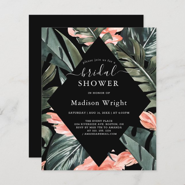 Budget Tropical Palm Black Bridal Shower (Front/Back)