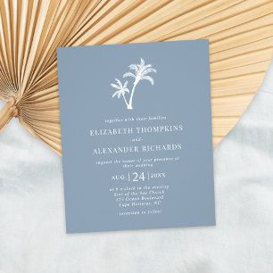 Budget Tropical Palm Dusty Blue Wedding Invitation Flyer