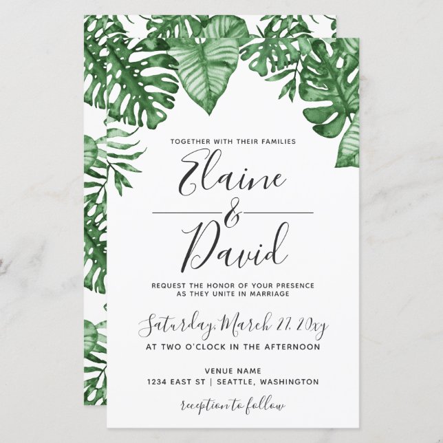 Budget Tropical Palm Greenery Wedding Invitation (Front/Back)