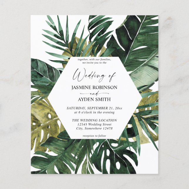 Budget Tropical Palm Leaf Wedding Flyer (Front)