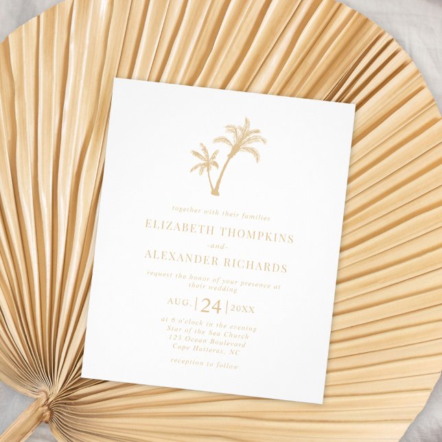 Budget Tropical Palm Tree Beach Beige Wedding Flyer (Creator Uploaded)