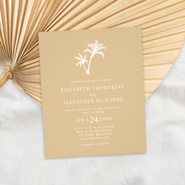 Budget Tropical Palm Tree Beige Wedding Invitation Flyer (Creator Uploaded)