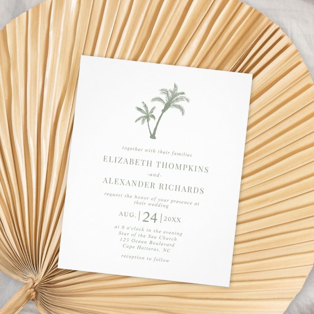 Budget Tropical Palm Tree Sage Green Wedding Flyer (Creator Uploaded)
