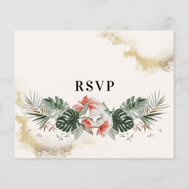 Budget Tropical Palm Wedding  RSVP Flyer  (Front)
