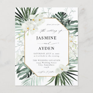 Budget Tropical Palm & White Floral Wedding Flyer
