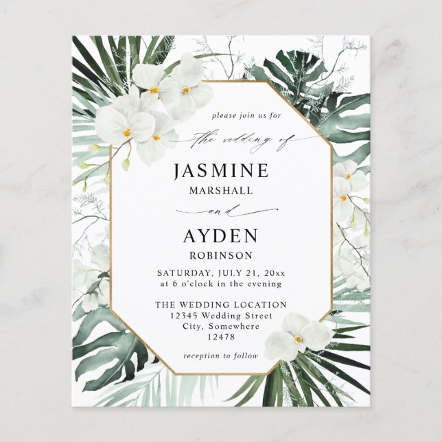 Budget Tropical Palm & White Floral Wedding -V2 LN Flyer (Front)