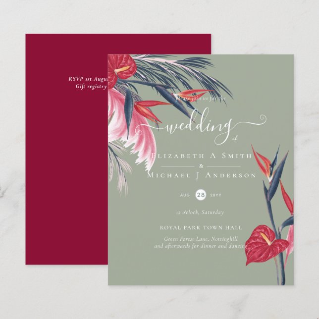 BUDGET  Tropical Pampas Grass Navy Berry Wedding (Front/Back)