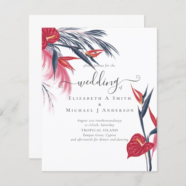 BUDGET  Tropical Pampas Grass Navy Berry Wedding (Front/Back)