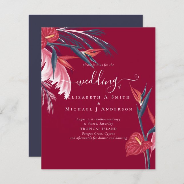 BUDGET  Tropical Pampas Grass Navy Berry Wedding (Front/Back)