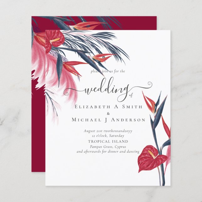 BUDGET  Tropical Pampas Grass Navy Berry Wedding (Front/Back)