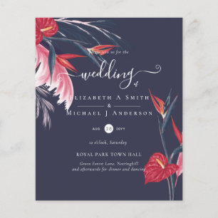 BUDGET Tropical Pampas Grass Navy Berry Wedding Flyer