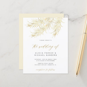 Budget tropical pampas grass wedding invitation
