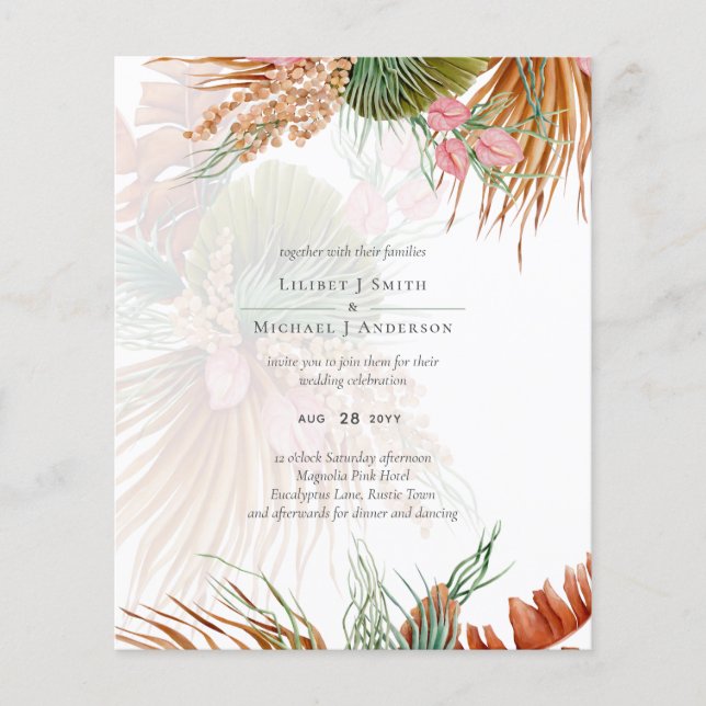 BUDGET Tropical Pampass Grass Green Wedding Flyer (Front)