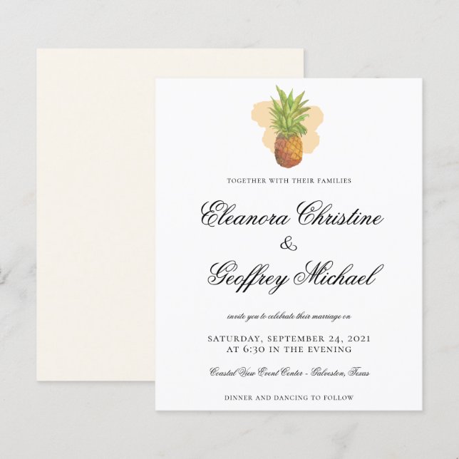 BUDGET Tropical Pineapple Watercolor Wedding (Front/Back)