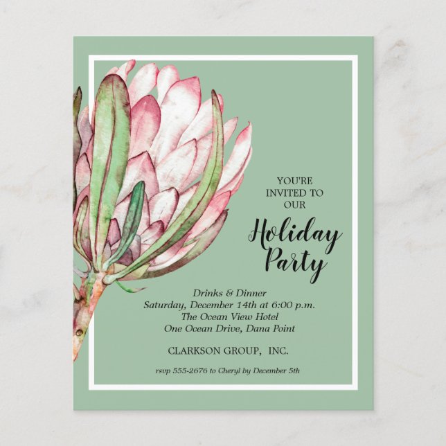 Budget Tropical Protea Holiday Invitation Flyer (Front)