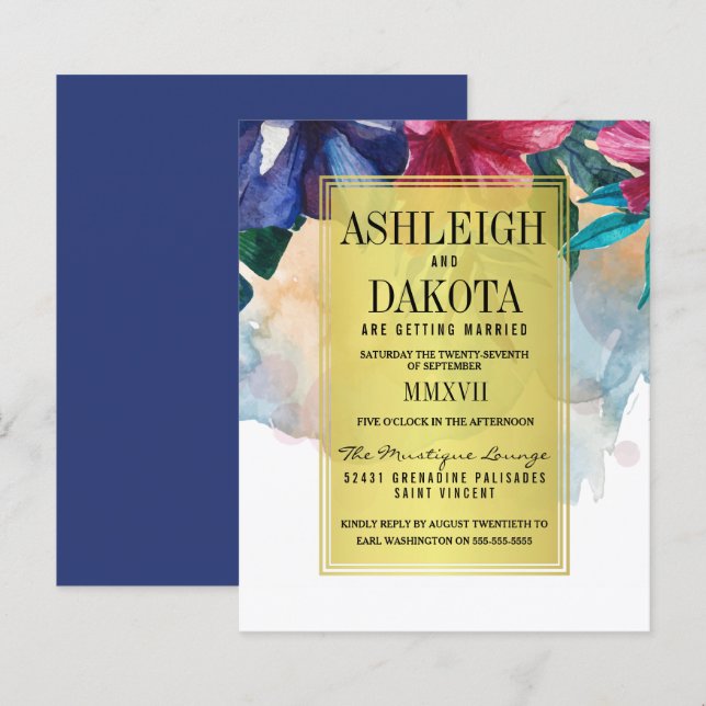 Budget Tropical Watercolor Flowers Wedding (Front/Back)