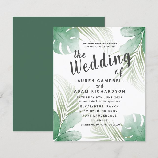 Budget Tropical Watercolor Wedding Invitation (Front/Back)