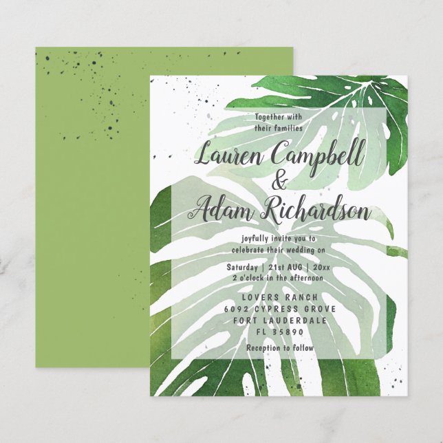 Budget Tropical Watercolor Wedding Invitation (Front/Back)
