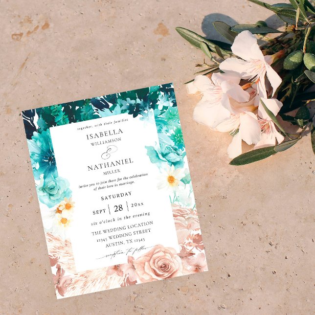 Budget Turquoise & Blush Pink Floral Wedding 2 Flyer (Creator Uploaded)