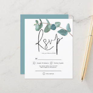 Budget Turquoise Eucalyptus Elegant Script RSVP