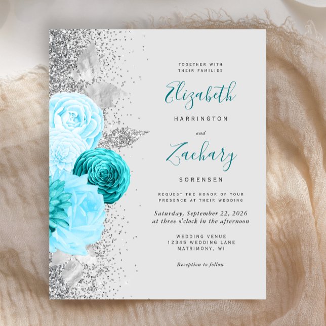 Budget Turquoise Floral  Silver Glitter Wedding (Creator Uploaded)