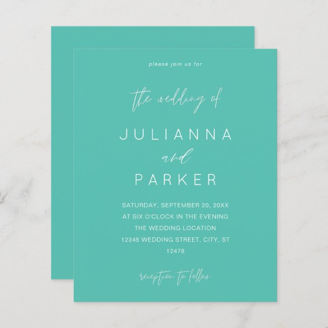 Budget Turquoise MOD Calligraphy Wedding (Front/Back)