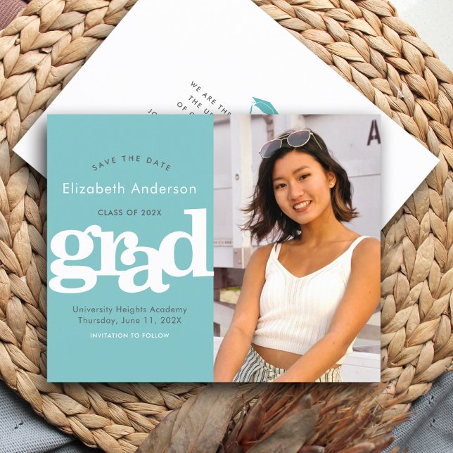 Budget Turquoise Photo Save Date Graduation Invite (Creator Uploaded)