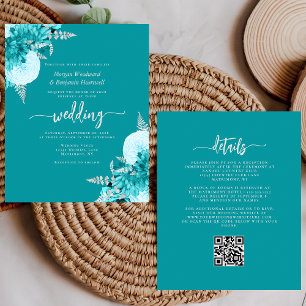 Budget Turquoise Silver Floral QR Code Wedding