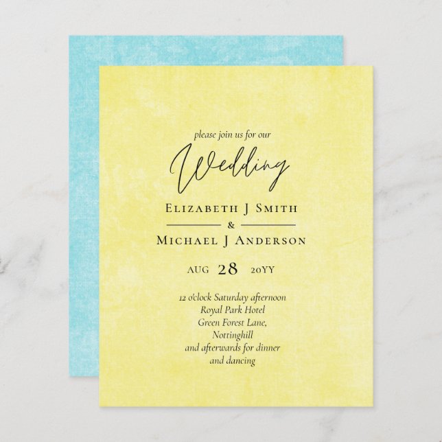 BUDGET Turquoise Yellow Script Wedding (Front/Back)