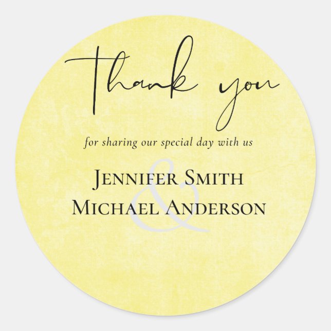 BUDGET Turquoise Yellow Script Wedding Classic Round Sticker (Front)