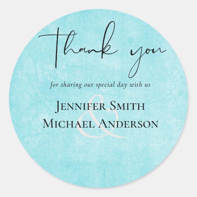 BUDGET Turquoise Yellow Script Wedding Classic Round Sticker (Front)