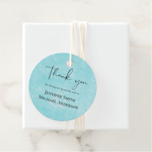 BUDGET Turquoise Yellow Script Wedding Favour Tags