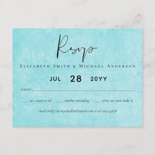 BUDGET Turquoise Yellow Script Wedding Postcard