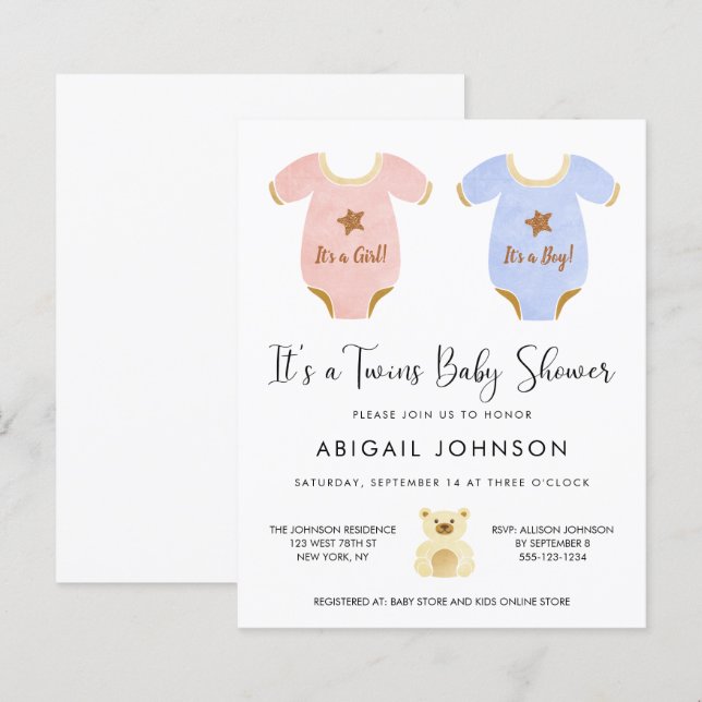 Budget Twin Girl Boy Baby Shower Invitation (Front/Back)