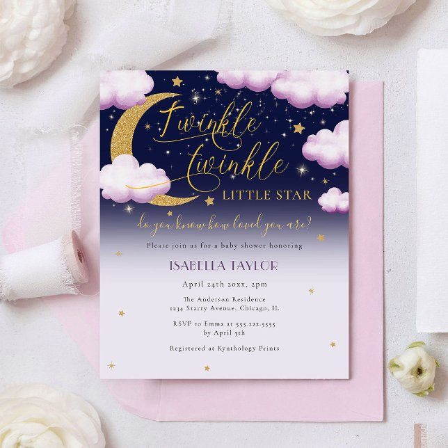 Budget Twinkle Little Star Pink Girl Baby Shower Flyer (Creator Uploaded)