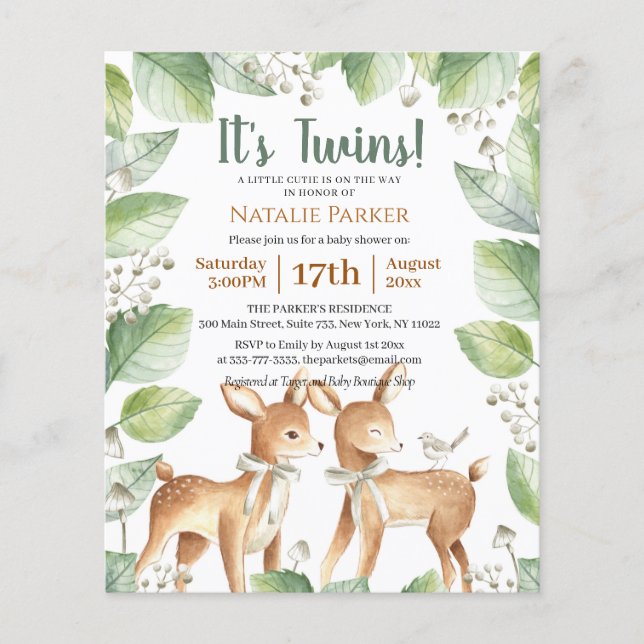 Budget Twins Forest Woodland Floral Baby Shower (Front)