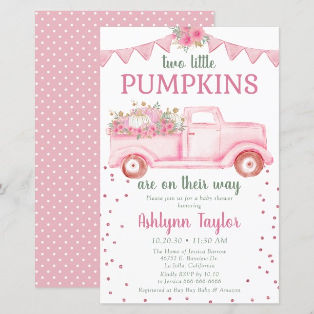 Budget Twins Pink Little Pumpkin Baby Shower (Front/Back)