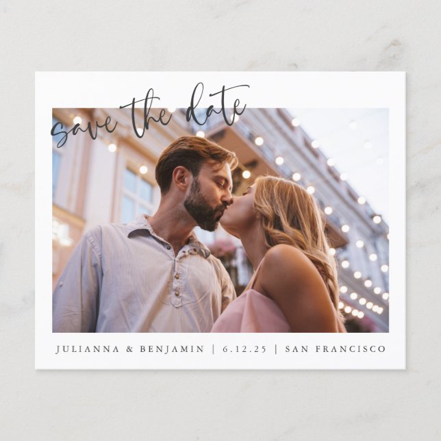 Budget Two 2 Photo Minimalist Script Save The Date (Front)