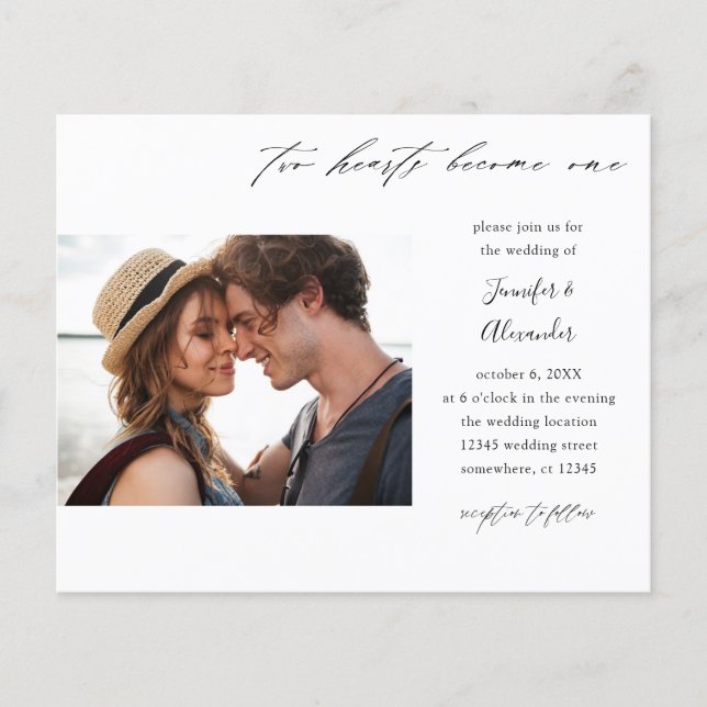 Budget Two Hearts Photo Calligraphy Wedding Flyer (Front)