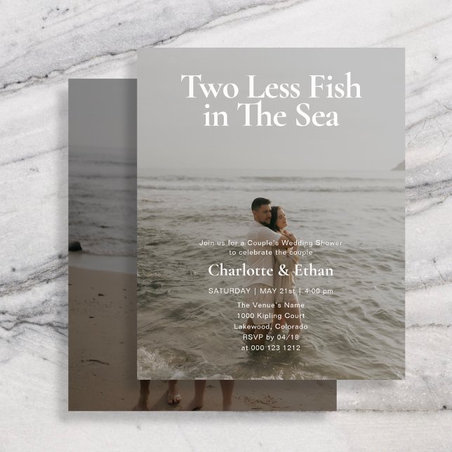 Budget Two Less Fish 2 Photo Couples Shower Flyer (Creator Uploaded)