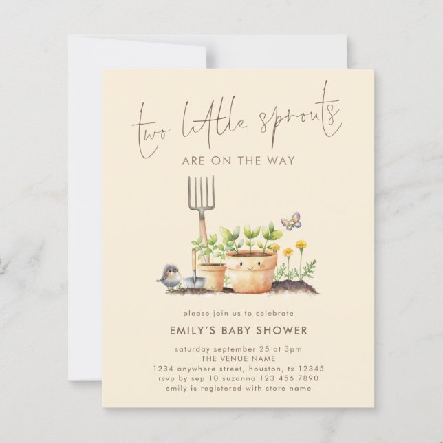 Budget Two Little Sprouts Twins Beige Baby Shower  (Front)