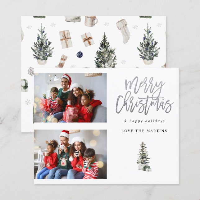 Budget Two Photo Christmas Tree Modern (Front/Back)