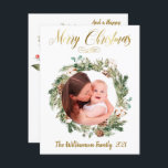 Budget Two Photo Collage Gold Merry Christmas<br><div class="desc">Just a lovely two-sided flat card with photos and wreaths on both sides — gold lettering and Christmas and New Year’s greetings.</div>