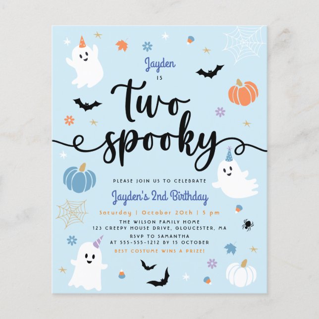 Budget Two Spooky Blue Halloween Boy 2nd Birthday (Front)